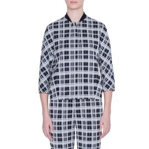 Akris Punto Jacket 14 NWT Monochromatic Check Jacquard Luxury Relaxed Cocoon